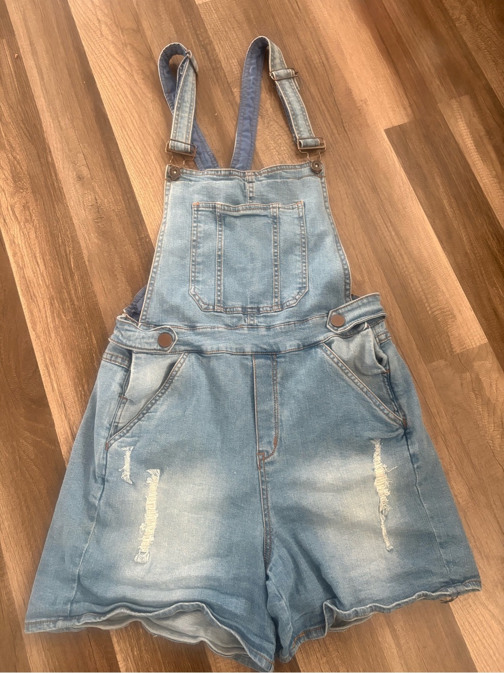 Bongo Distressed Denim Short Overalls Jumper Light Wash Size 6 Shortalls
